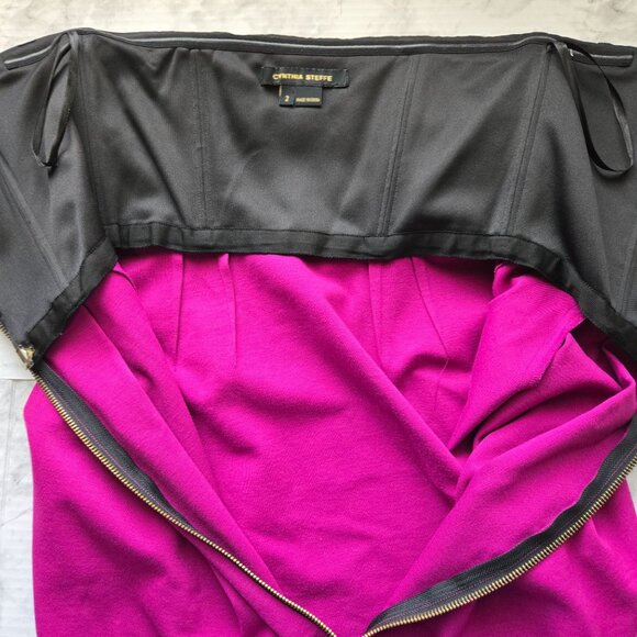 Cynthia Steffe Strapless Dress With Front Zipper Pleated Waist Size 2  Fuchsia - Picture 7 of 12
